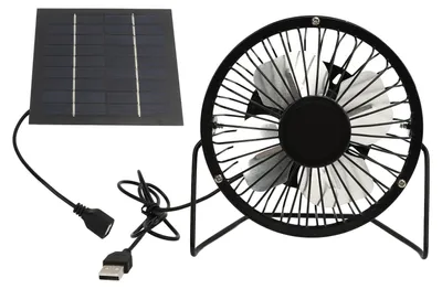 Obrázek produktu pro Solární ventilátor, 5 W, USB, s nastavitelným úhlem 360 stupňů, vhodný pro skleník, kuřecí chov nebo venkovní psí boudu