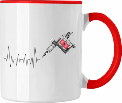 Produktbild von Trendation - Tattoowierer Herzschlag Tasse Geschenk für Tattoo Liebhaner Hobby Geschenkidee (Rot)