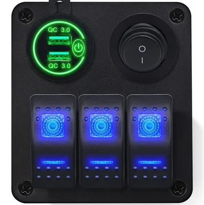 Produktbild von ProRide Schaltpanel 12V mit 2-Port USB-Lader QC3.0 PUSB1QC-G, 3 Schalter