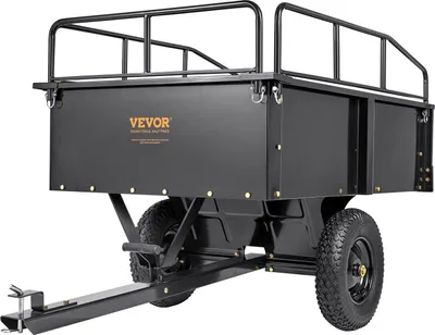 Image de Remorque basculante pour tracteur de pelouse, capacité de charge de 340 kg, dispositif d'attelage avec surface de chargement basculante, remorque avec parois latérales rabattables, remorque basculante ATV UTV noire