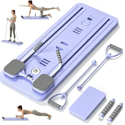 Produktbild von Pilates Board - Geteilte Pilates Reformer Trainingsbank - Doppelräder - Ganzkörper Fitness & Balance - Bauch- & Liegestütztrainer - Lila Purple-B