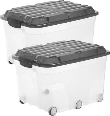 Produktbild von Famanu Aufbewahrungsboxen Set 2 Stück 57 L mit Deckel - Transparent/Schwarz
