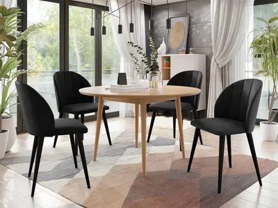 Obrázok produktu pre Jedálenský stôl 100 cm so 4 stoličkami NOWEN 1 - prírodné drevo / čierny