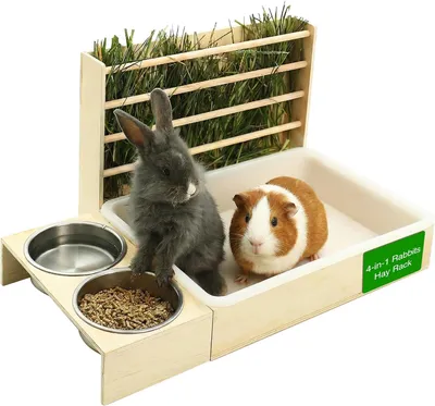 Produktbild von Heuraufe 54 x 36.5 x 28 cm, 4-in-1, Holz, für Kaninchen