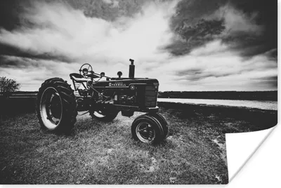 Produktbild von MuchoWow® Poster Traktor - Schwarz - Weiß - Bauernhof - Vintage 90x60 cm - Schlafzimmer