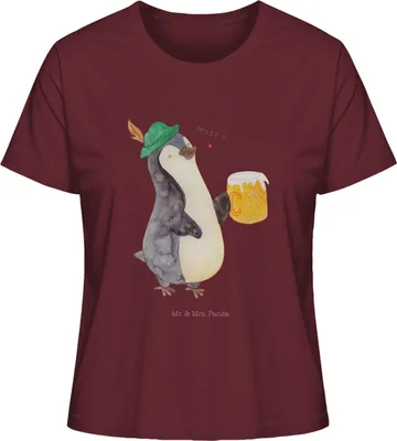 Produktbild von Mr. & Mrs. Panda Oberteil Damen Pinguin Bier Größe L - Burgundy - Geschenk, Kurzarmshirt, Sommershirt, , T-Shirt, shirt, Basic, Beschwippst, Pinguine