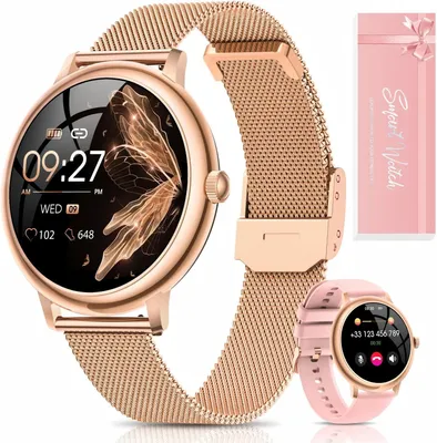 Produktbild von 2026 NEU Smartwatch Damen Rund mit Telefonfunktion Fitnesstracker Smartwatch,120+ Sportmodi/Herzfrequenz/SpO2/Schlafmonitor/Menstruationszyklus