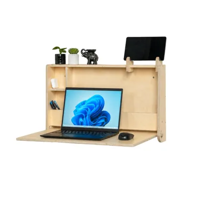 Produktbild von leg&go Wandsekretär mit Stauraum, Wandschreibtisch & Wandklapptisch, Klappschreibtisch für Home Office, 62 x 42 x 10 cm, Natur