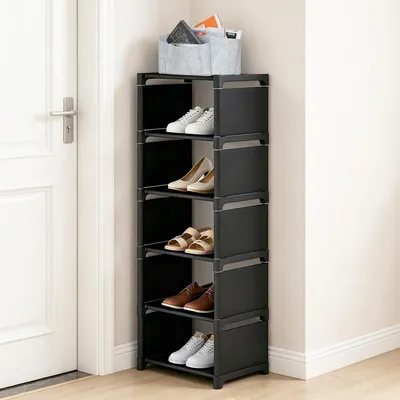 Immagine prodotto di Scaffale verticale per scarpe, 6 ripiani, stretto, 27x26x90 cm, in MDF e metallo