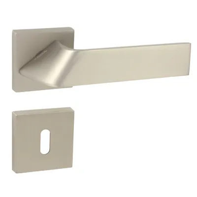 Produktbild von DOMINO Türgriff Drückergarnitur BB-Buntbart Set| Quadratiche-Rosette| Türbeschläge aus Legierter Stahl | Satin Nickel Türdrückergarnitur | BUZZ-QR M91