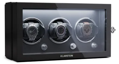 Produktbild von Klarstein Uhrenbeweger für Automatikuhren, Automatik-Uhrenbeweger für 3 Uhren, Automatikuhr Uhrenbeweger mit Acryl-Tür, Automatischer Uhrenbeweger, Blaue LEDs, Watch Winder mit 5 TPD Einstellungen