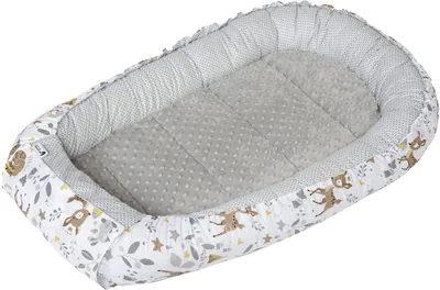 Produktbild von Babynest, Reisebett, Babynestchen, 100x60x15, Baumwolle REH mit Grauem Minky