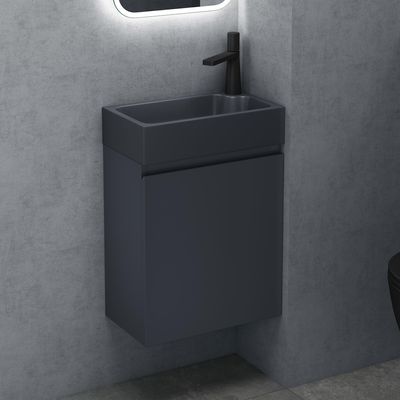 doporro Badezimmerschrank Badmöbel-Set in Anthrazit matt 46x26x63cm Waschbeckenunterschrank mit Mineralguss-Waschbecken in matt Anthrazit Pisa02