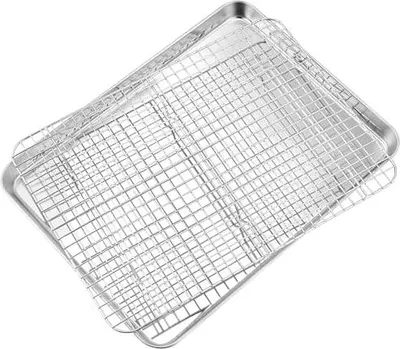 Produktbild von HaWare Backblech mit Abkühlgitter, Edelstahl Großes Ofenblech mit Auskühlgitter, 40,5 x 30,5 x 2,5cm, Rechteckig Kuchenblech Backform mit Kuchengitter für Backen Braten Servieren, Spülmaschinenfest