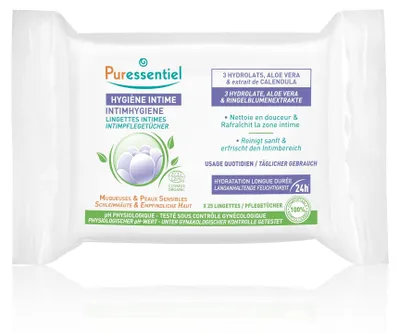 Obrázek produktu pro Puressentiel, Intimní hygiena, vlhčené ubrousky pro citlivé sliznice, 25 kusů