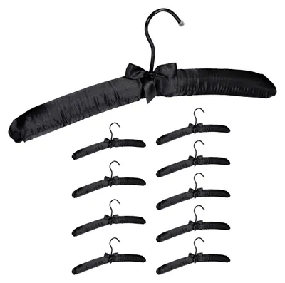 Satin-Kleiderbügel, gepolstert, 38 cm, schwarz, 10 Stück