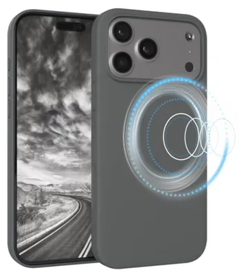Produktbild von EAZY CASE Silikon MagSafe Handyhülle kompatibel mit Apple iPhone 17 Pro Max Hülle mit Kameraschutz, Silikonhülle, Schutzhülle Grau