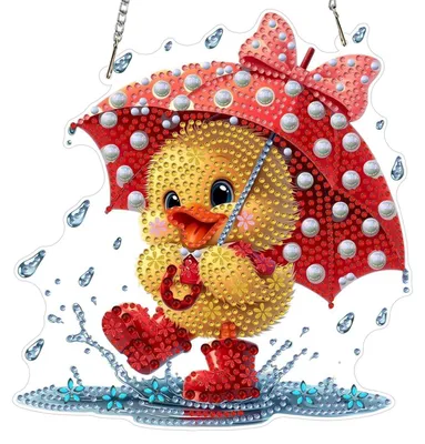 Image de Kit de loisirs créatifs pour créer un pendentif en forme de canard avec un parapluie, technique de peinture diamant