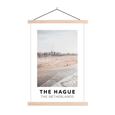 Produktbild von MuchoWow® Textilposter Niederlande - Den Haag - Scheveningen 120x180 cm mit holzfarbenen Rahmen - Textil-Plakat