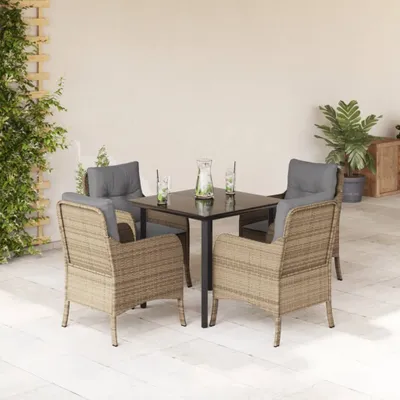 Imagen del producto de Juego de jardín de 5 piezas con cojines, color beige, fabricado en ratán sintético