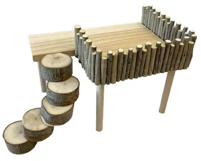 Immagine prodotto di Piattaforma in legno per criceti con scaletta, ideale per piccoli animali domestici