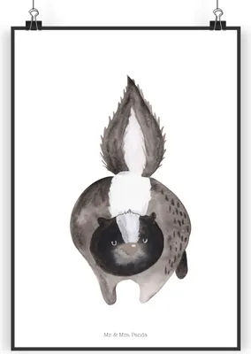 Produktbild von Mr. & Mrs. Panda Poster Stinktier Angriff DIN A3 - Weiß - Geschenk, Stinki, drucke, Posterdruck, Skunk, Raubtier, Kunstdruck, wanddeko, Wandbild, Wildtier, wütend, Bild
