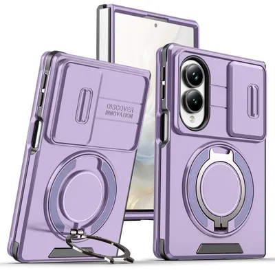 Produktbild von Handyhülle für Samsung Galaxy Z Fold 8 Dual-Layer Stoßfest Militär Hülle mit Dia Kameraschutz, Magnetisch Ring Ständer Lila