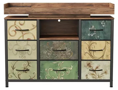 Produktbild von Kommode mit 8 Stoffschubladen - Aufbewahrungsschrank - Metallgestell - Vintage/Retro Design - Für Wohnzimmer & Schlafzimmer - Selbstmontage - Mehrfarbig