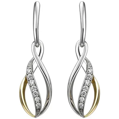 Produktbild von JOBO Ohrhänger 925 Sterling Silber bicolor vergoldet 14 Zirkonia Ohrringe
