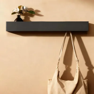 Obrázok produktu pre Nástenná vešiak 60 cm - Moderný vešiak s 7 skrytými háčikmi - Nástenná vešiak s policou