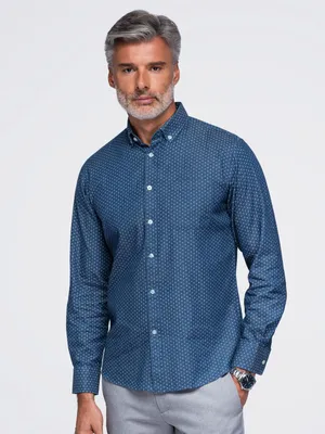 Zdjęcie produktu dla Koszula OMBRE z guzikami, wzór, styl smart casual, dżinsy K702, rozmiar M