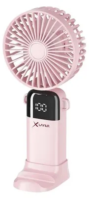 Zdjęcie produktu dla Cichy przenośny wentylator XLayer, 5 poziomów prędkości, kompaktowy, składany, wyświetlacz LED, bateria 1200 mAh, uchwyt na smartfon, różowy