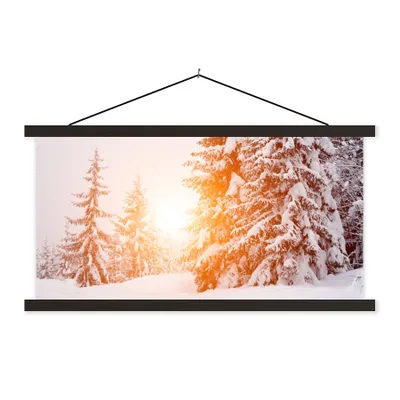Produktbild von MuchoWow® Textilposter Sonne - Bäume - Schnee 90x45 cm mit schwarzem Rahmen - Klemmleisten