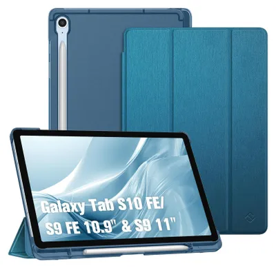 Produktbild von Fintie Hülle für Samsung Galaxy Tab S10 Lite/S10 FE/S9 FE 10.9" & S9 11" Tablet mit Stifthalter, Ultradünn Schutzhülle mit Translucent Rückseite Cover und Auto Schlaf/Wach Funktion, Pfauenblau