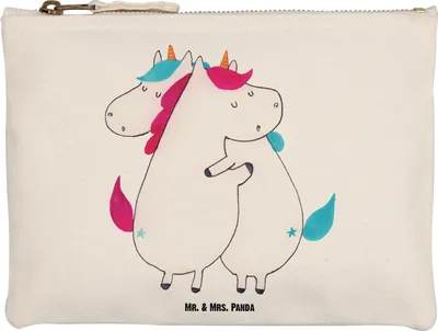 Produktbild von Mr. & Mrs. Panda aufbewahrungsbeutel Einhörner Umarmen Größe M - Weiß - Geschenk, Mäppchen, Stoffbeutel, Freundin, Unicorn, Kosmetikbeutel, Liebe, Einhorn, Waschtasche