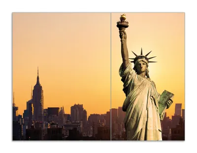 Produktbild von Wallario Herdabdeckplatte aus Glas, Größe 70 x 52 cm 2-teilig, Motiv Freiheitsstatue New York