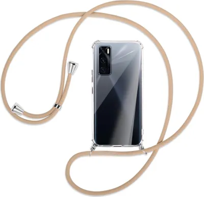 Produktbild von Handykette Backcover-Schutzhülle mit Band (Metall silberfarben) für vivo V20 SE (V2022) / Y70 - beige