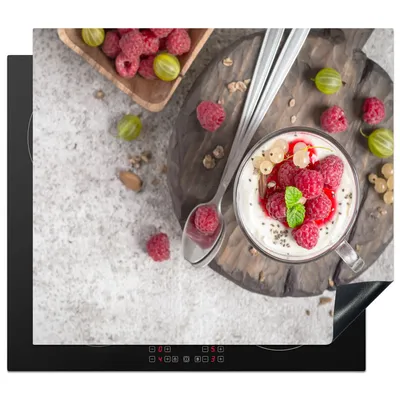 Produktbild von KitchenYeah© Herdabdeckplatte Dessert - Obst - Holz , 58x51cm, Küche Deko, Glaskeramikkochfeld Herdabdeckung, Abdeckplatte fùr Kochfeld