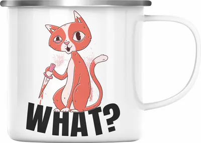 Produktbild von Trendation - What Katze Geschenk Grafik Lustige Katze Emaille Tasse (Silber)