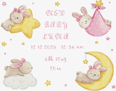 Produktbild von Letistitch Kreuzstich Stickpackung "Baby-Mädchen Geburtsurkunde", Zählmuster, 41x33cm
