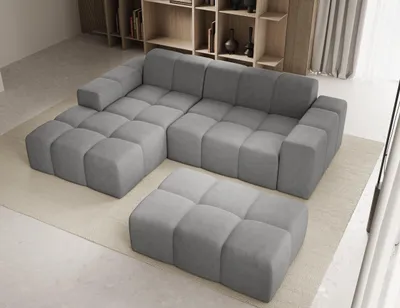 Produktbild von Sofa mit Hocker, Couch L-Form, Veloursstoff, Links Sofa, Grau Fogo