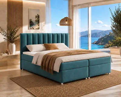 Produktbild von Best For Home Boxspringbett Trinity K-10 mit Bettkasten & Topper, Bonellfederkern H3, 140x200 cm, Türkis – Modernes Komfortbett mit Stauraum