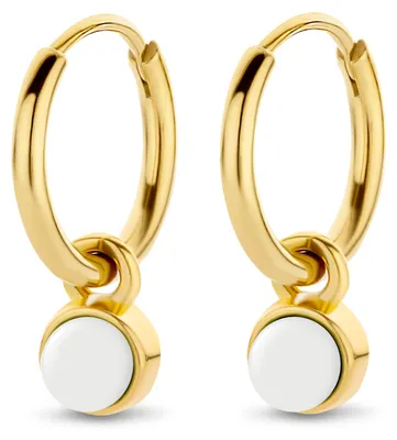 Produktbild von CO88 Collection 8CE-70415 Ohrringe aus Stahl mit Anhänger – Damen – Weiße Jade – 7 mm Durchmesser – Ohrringe – 16 x 2 mm – Goldfarben