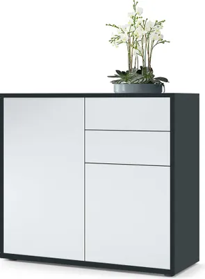 Produktbild von Vladon Sideboard Ben,  Germany, Kommode mit 2 Türen und 2 Schubladen, Schwarz matt/Weiß matt (79 x 74 x 36 cm)