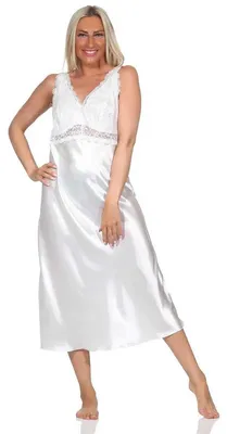 Produktbild von Damen Negligé Satin Nachtkleid Reizwäsche mit Spitze; Ecru/S
