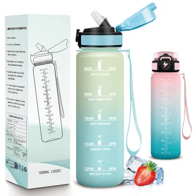 Produktbild von Trinkflasche 1l Mujigaga, auslaufsicher, mit Zeitmarkierung, Sportflasche,
