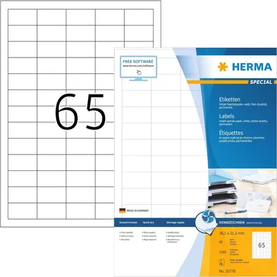 Image de HERMA 10778 Étiquettes jet d'encre A4 38,1 x 21,2 mm blanc permanent 5200 pièces