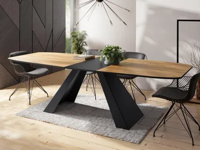 Produktbild von Esstisch Monte im Modern Stil, Rechteckiger Tisch - Ausziehbar von 180 cm bis 220 cm, Pulverbeschichtete Schwarze Metallbeine - 180 x 90 cm - Craft Eiche