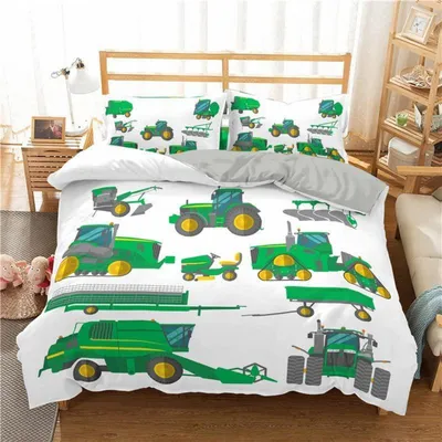 Productafbeelding van Beddengoedset, 200x220 cm, groen, technisch voertuigmotief, microvezel, inclusief 2 kussenslopen van 80x80 cm