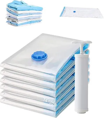 Immagine prodotto di Sacchetti sottovuoto da viaggio per indumenti, 6 pezzi, 60 x 80 cm, sacchetti sottovuoto da viaggio per indumenti con pompa manuale